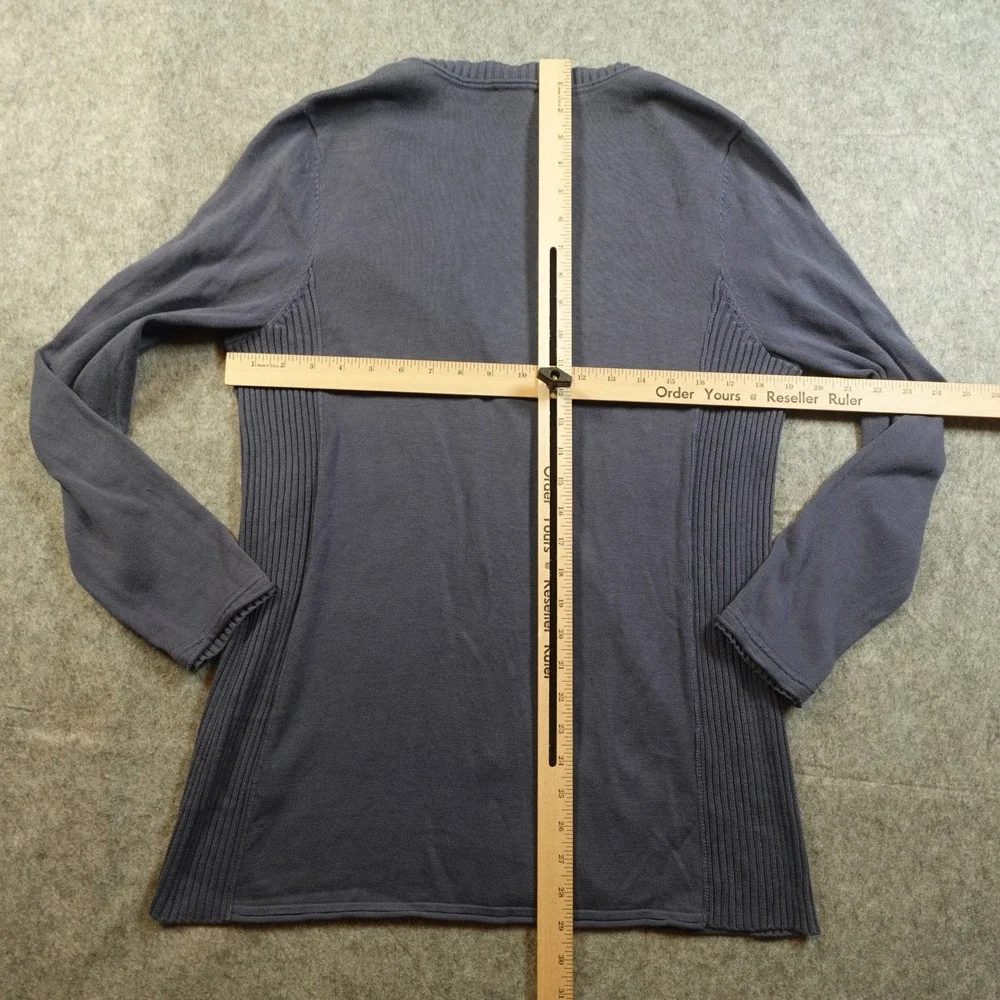 J. Jill Sweater Womens Medium Blue Cardigan Button Front VNeck Tunic Knit Cotton